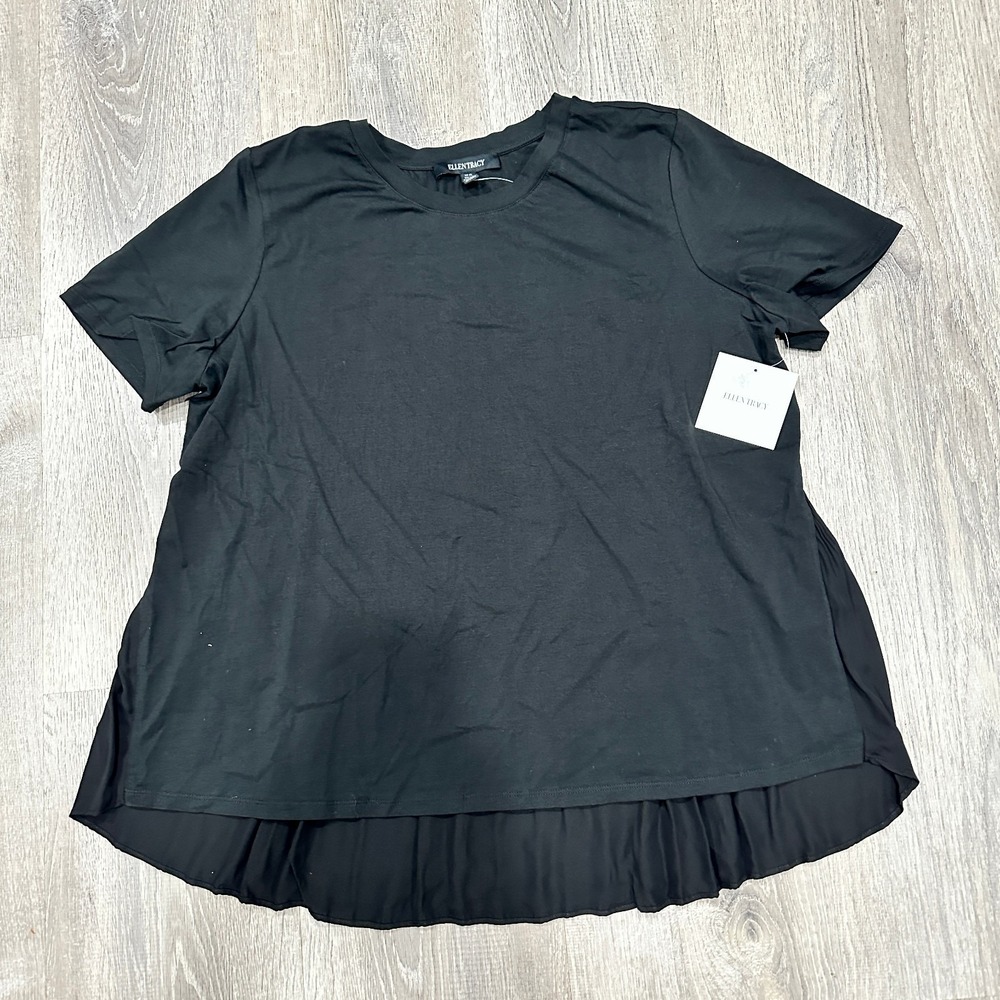 Ellen Tracy Shirt Women's XL Black Oversized Flowy‎ Ruched Back Soft Blouse